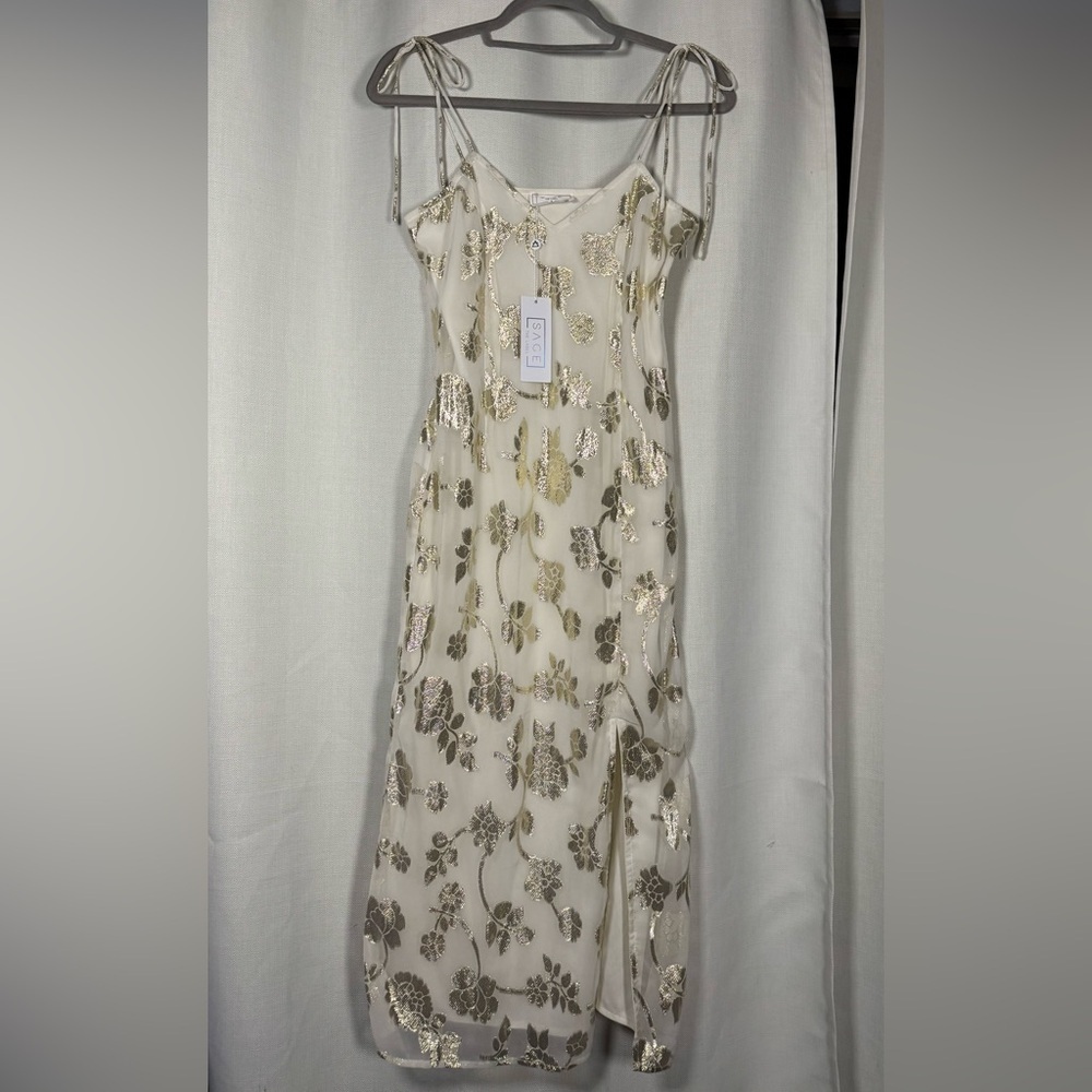 Sage The Label Afterglow Lurex Metallic Midi Dress in White Champagne Small - Picture 15 of 15